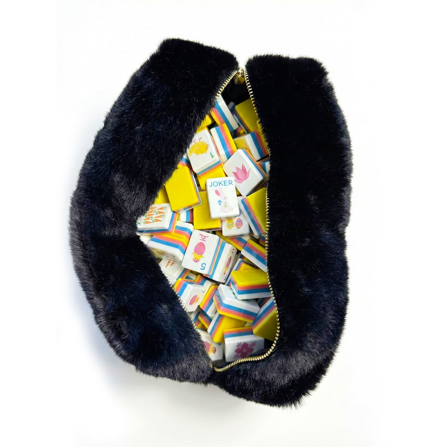 Luxe Mahjong Fur Tile Bag | Onyx Black